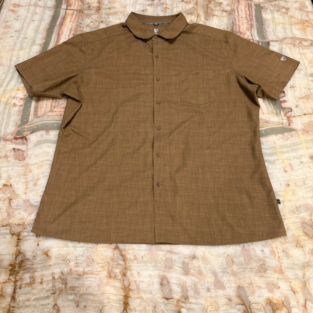 KUHL Airspeed Short Sleeve Button Up Shirt Men's XL Brown Hiking Outdoor
